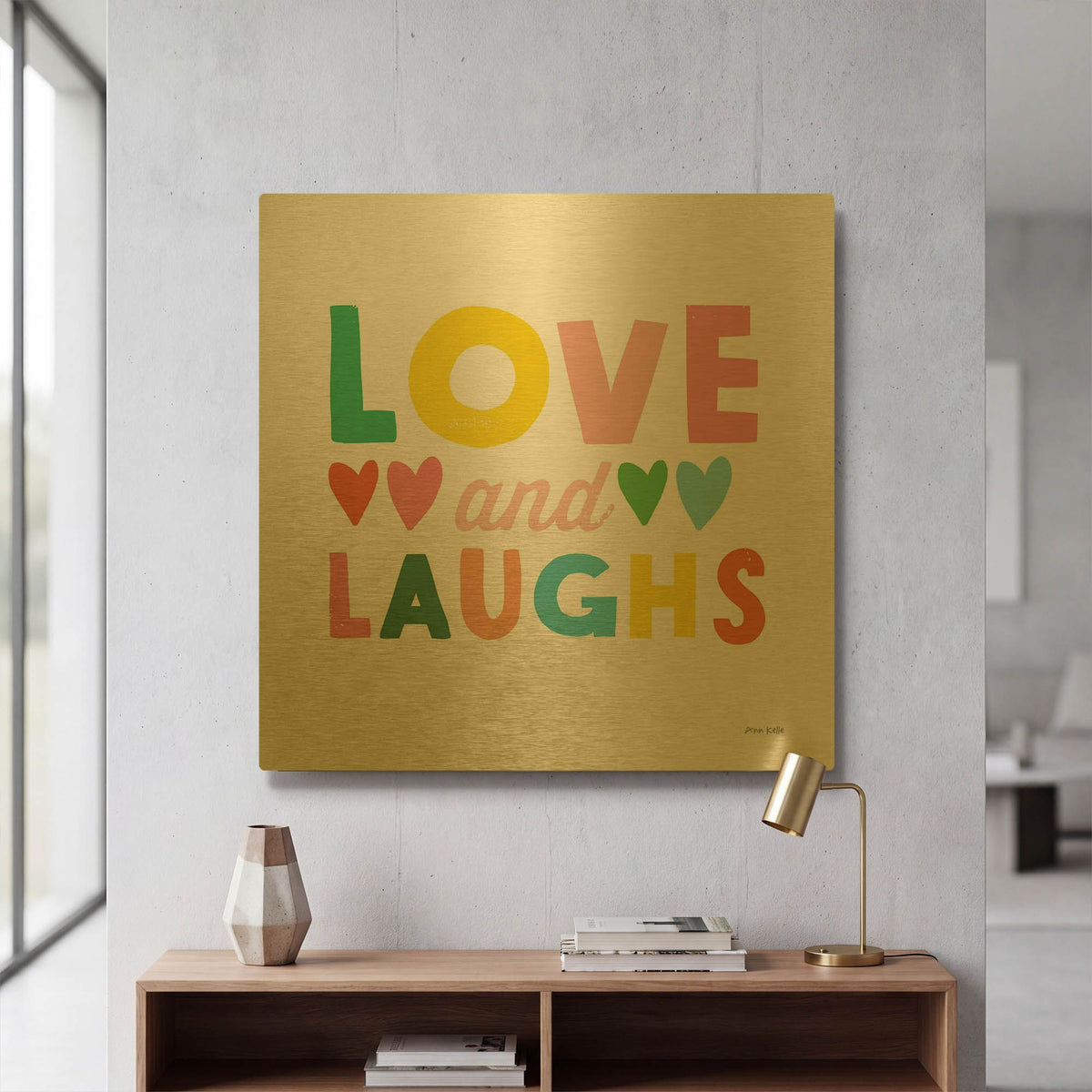 'Love and Laughs' By Ann Kelle Gold Metal Wall Art
