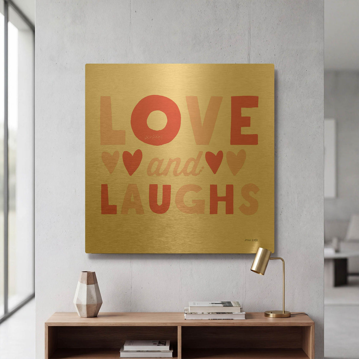 'Love and Laughs Pink' By Ann Kelle Gold Metal Wall Art
