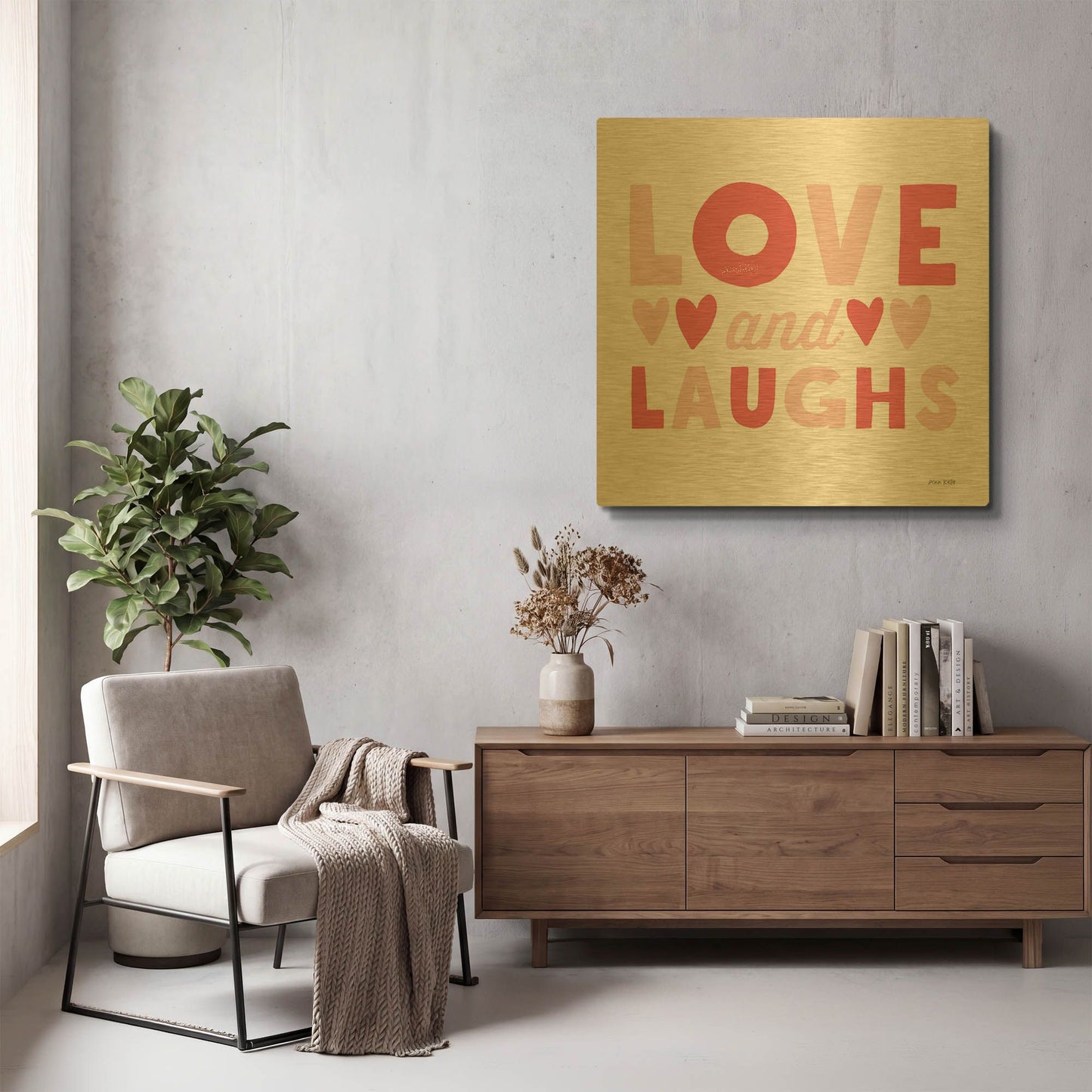 'Love and Laughs Pink' By Ann Kelle Gold Metal Wall Art