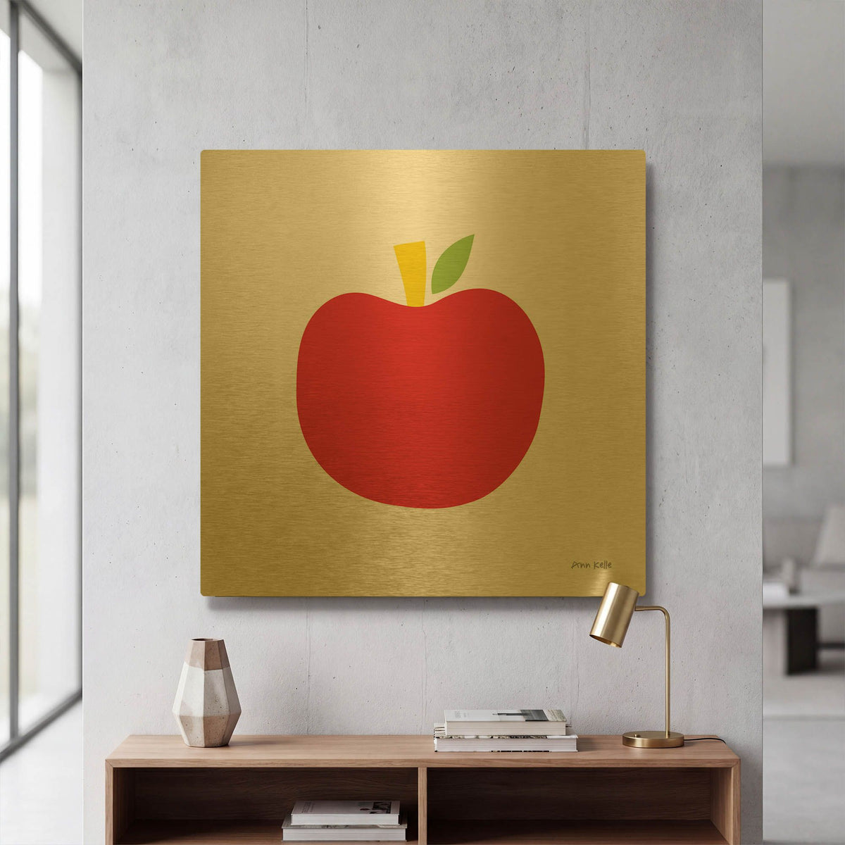 'Red Apple' By Ann Kelle Gold Metal Wall Art