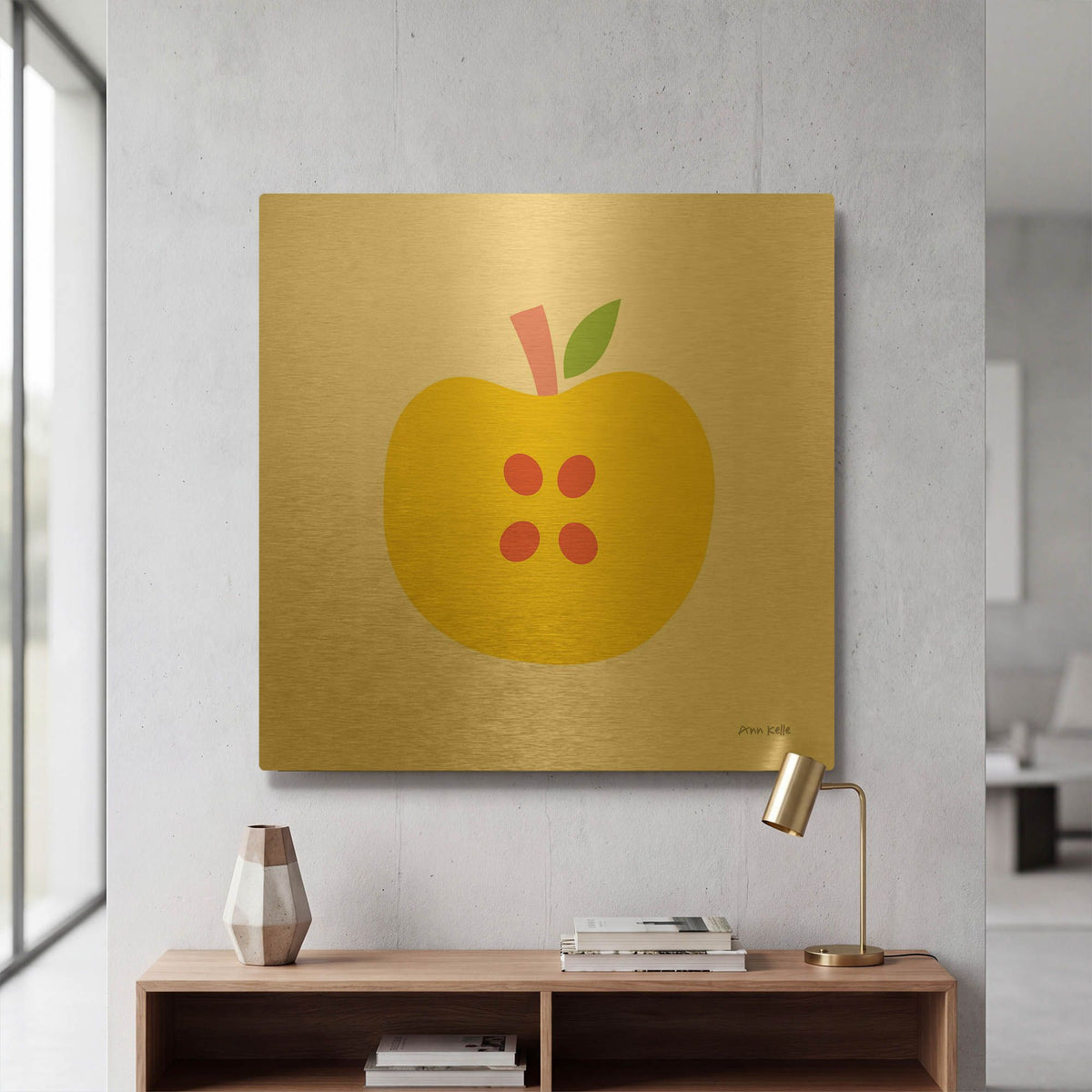 'Yellow Apple' By Ann Kelle Gold Metal Wall Art