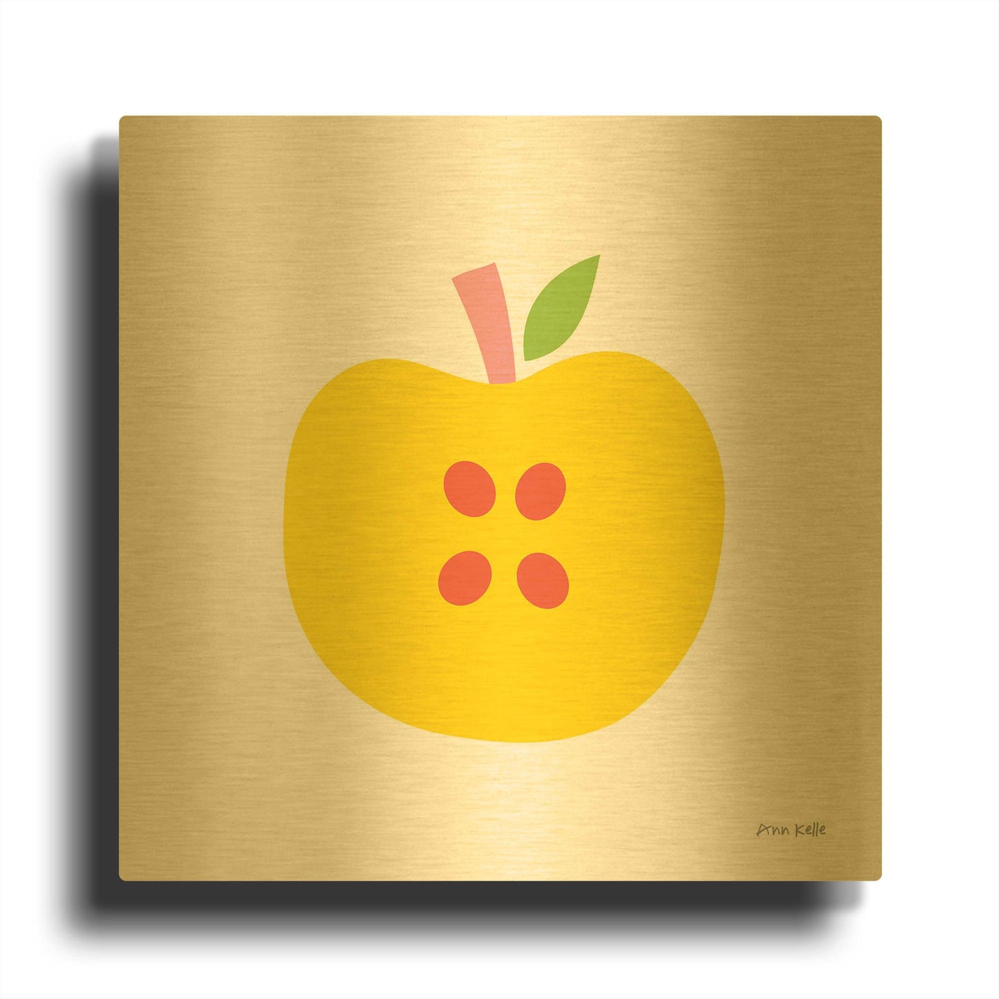 'Yellow Apple' By Ann Kelle Gold Metal Wall Art