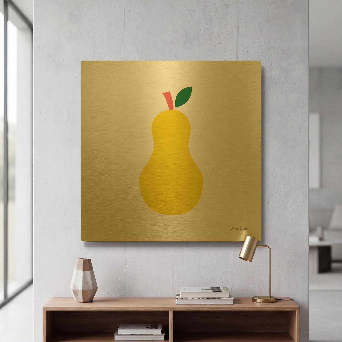 'Yellow Pear' By Ann Kelle Gold Metal Wall Art