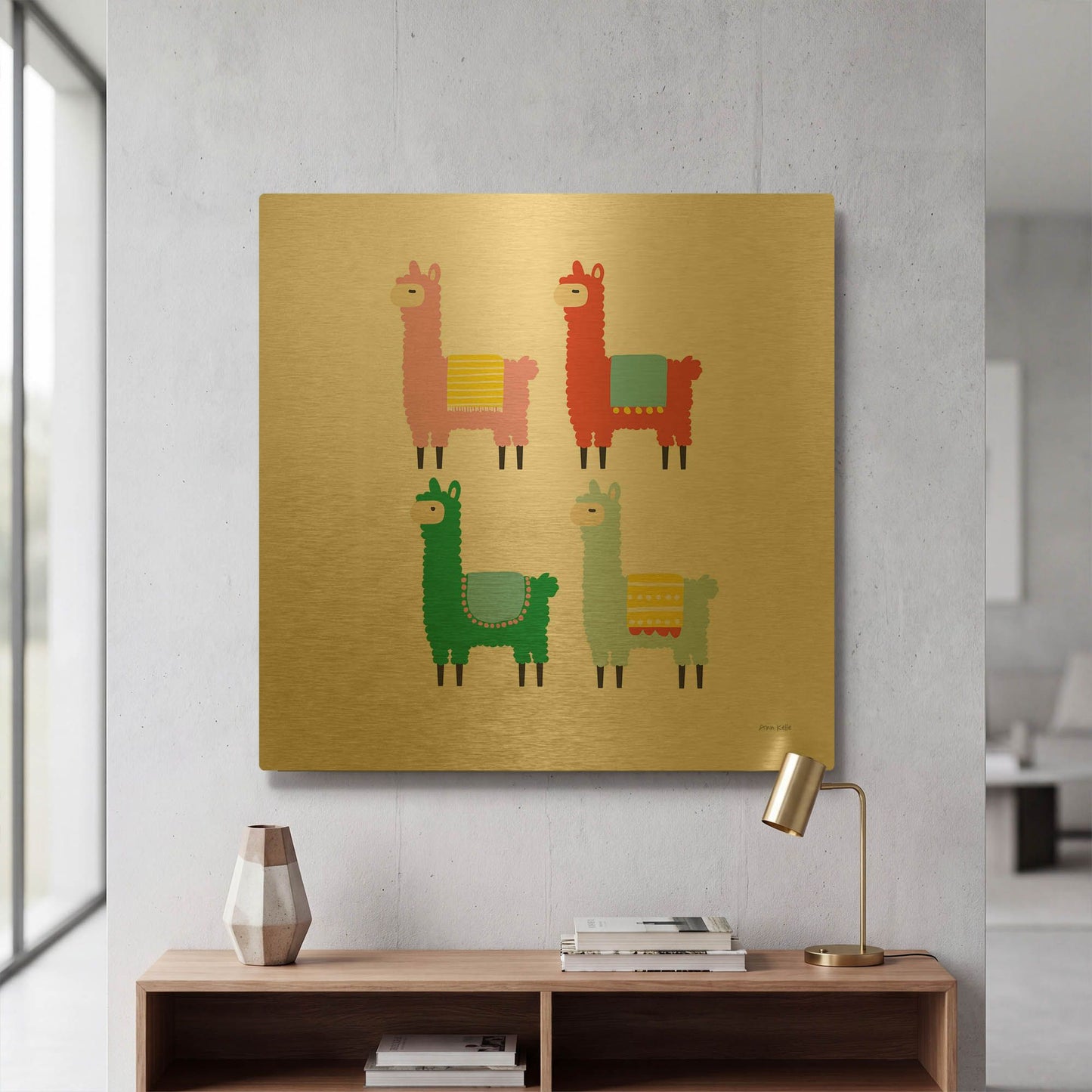 'The Llamas' By Ann Kelle Gold Metal Wall Art