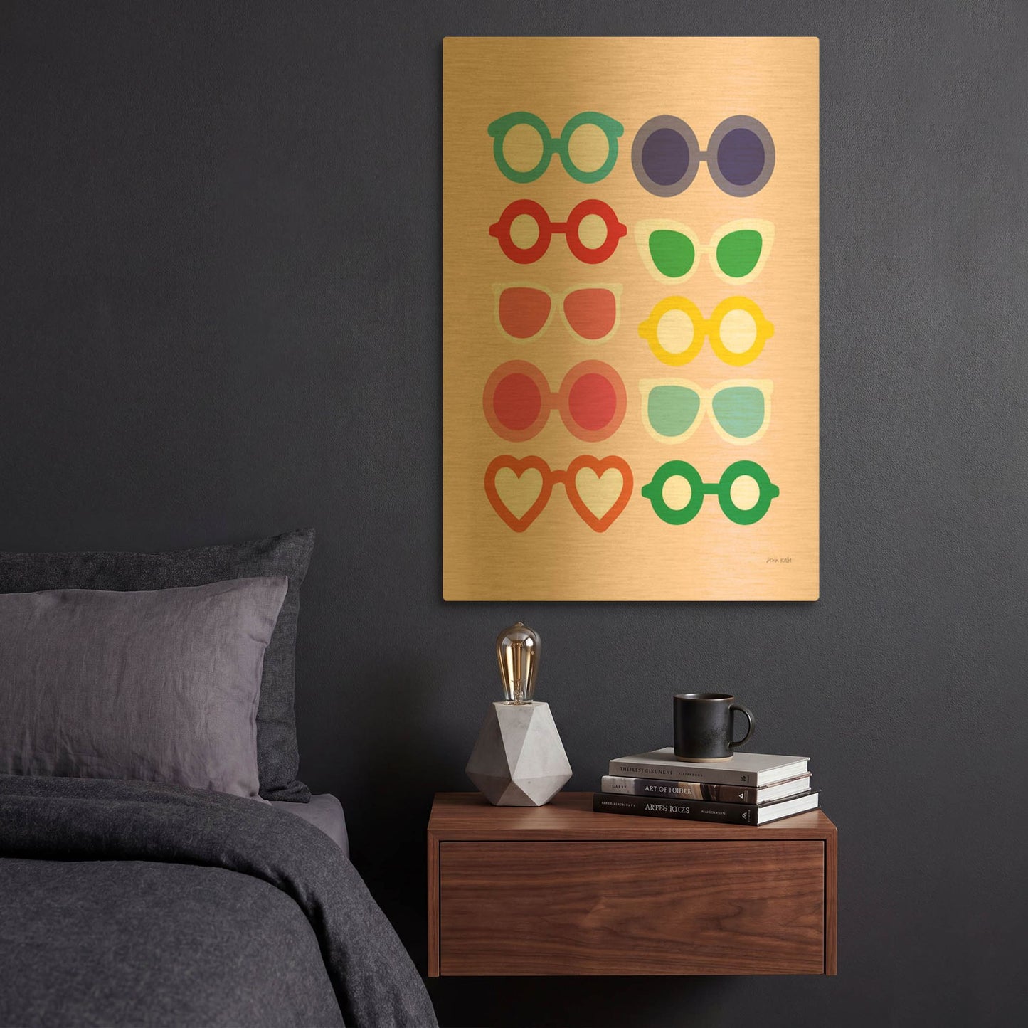 'Sunglasses for All' By Ann Kelle Gold Metal Wall Art