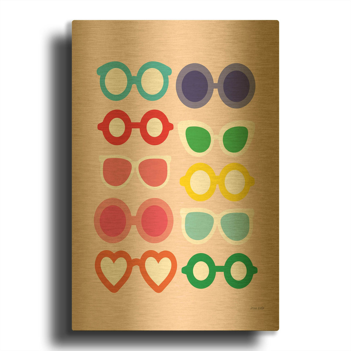 'Sunglasses for All' By Ann Kelle Gold Metal Wall Art