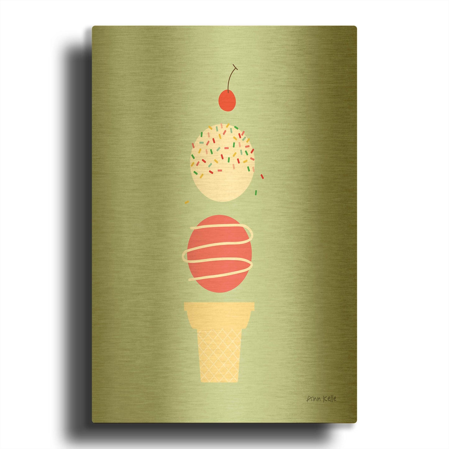 'Ice Cream and Cherry I' By Ann Kelle Gold Metal Wall Art