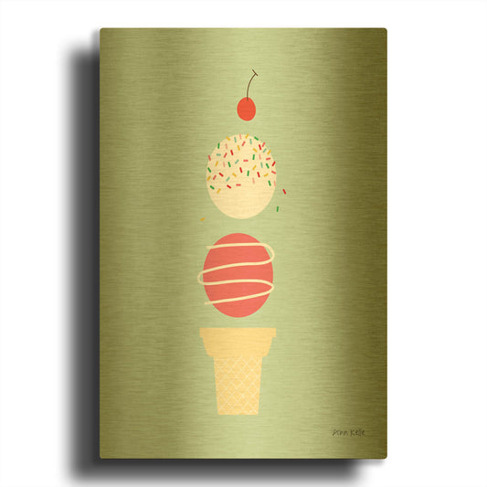 'Ice Cream and Cherry I' By Ann Kelle Gold Metal Wall Art