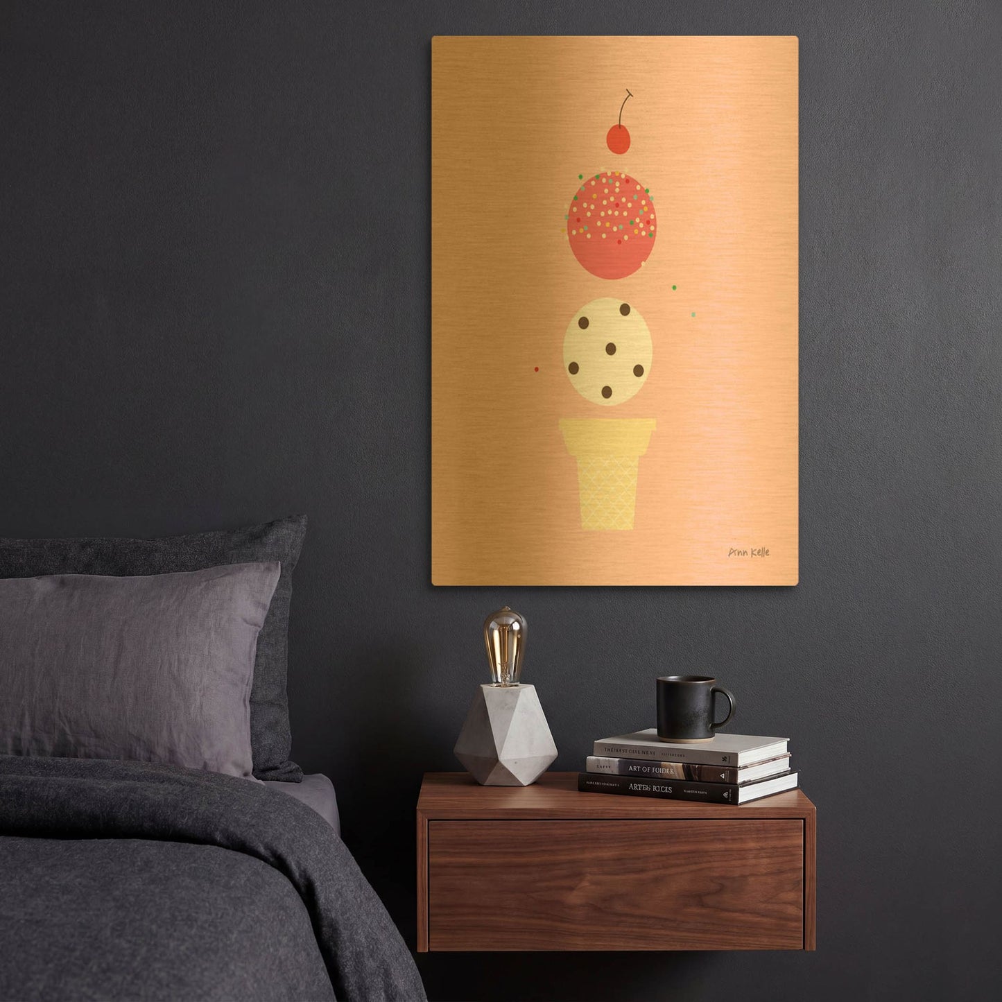 'Ice Cream and Cherry II' By Ann Kelle Gold Metal Wall Art