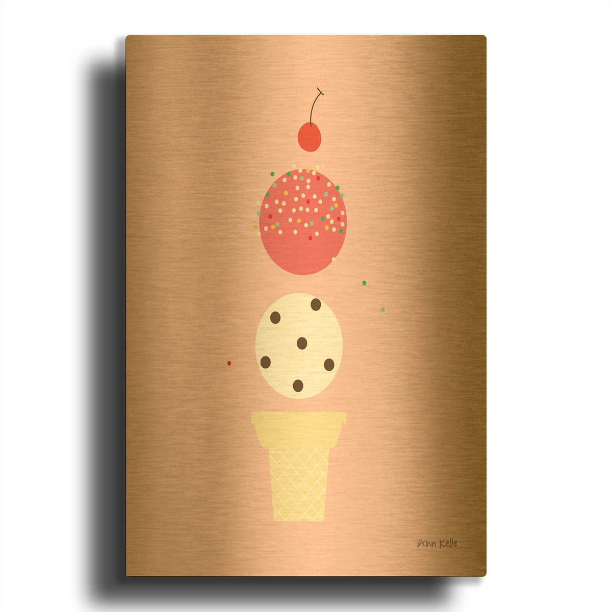 'Ice Cream and Cherry II' By Ann Kelle Gold Metal Wall Art