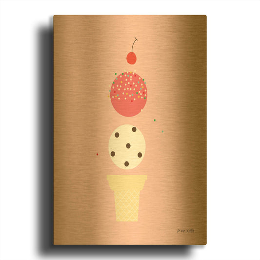 'Ice Cream and Cherry II' By Ann Kelle Gold Metal Wall Art