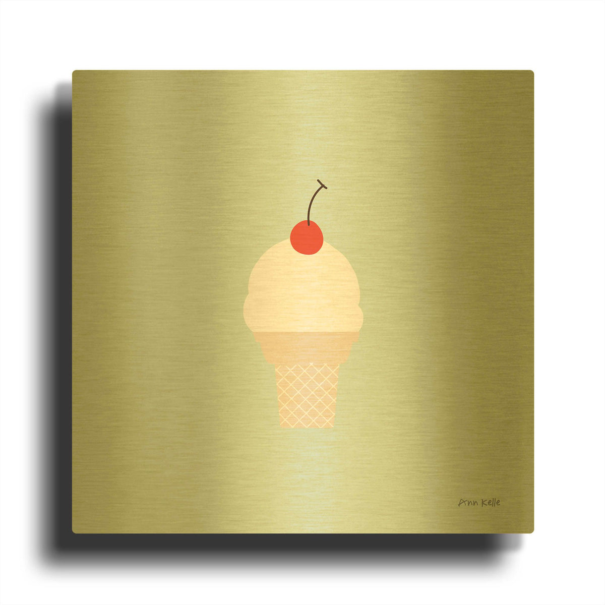'Ice Cream Cone II' By Ann Kelle Gold Metal Wall Art