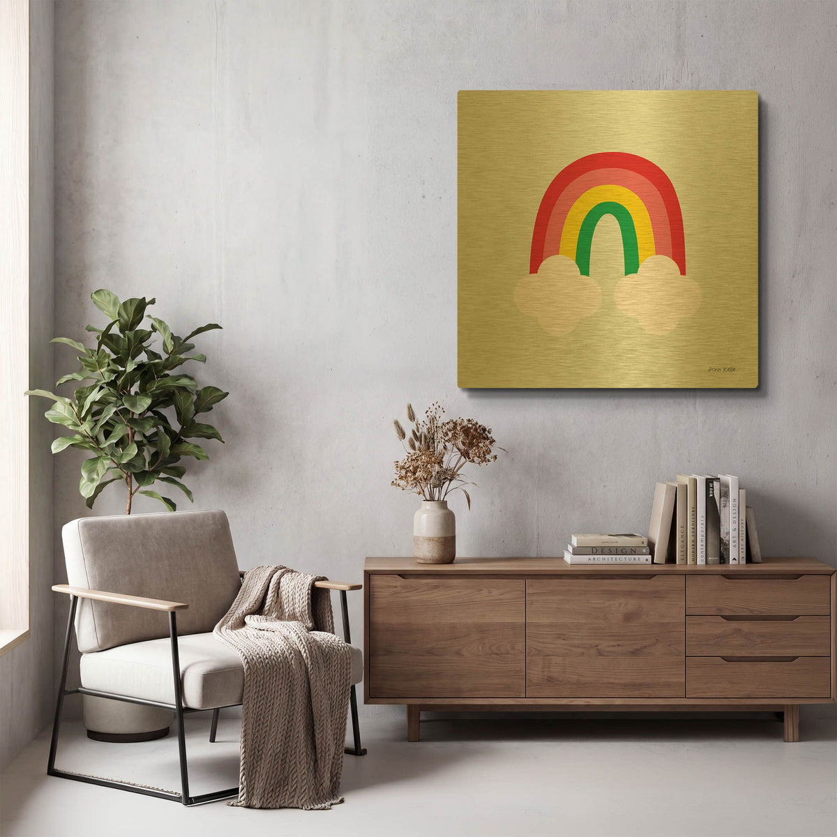'Bright Rainbow I' By Ann Kelle Gold Metal Wall Art