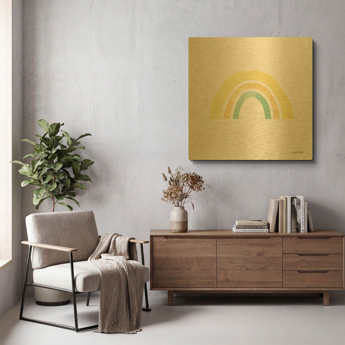 'Pastel Rainbow II' By Ann Kelle Gold Metal Wall Art