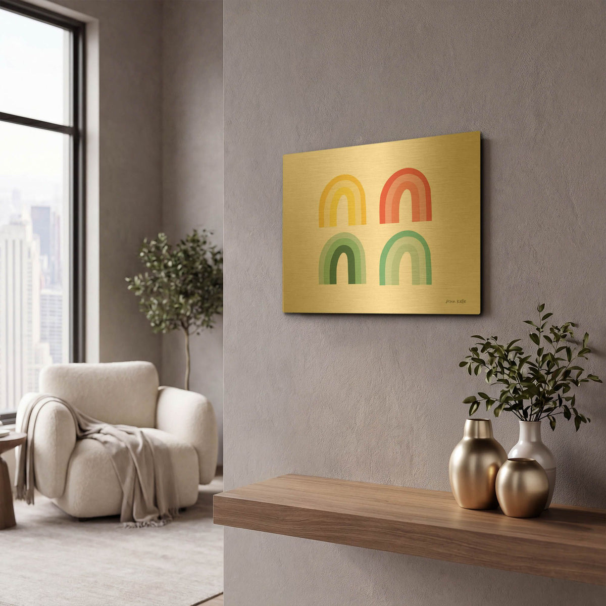 'Rainbow Colors I' By Ann Kelle Gold Metal Wall Art