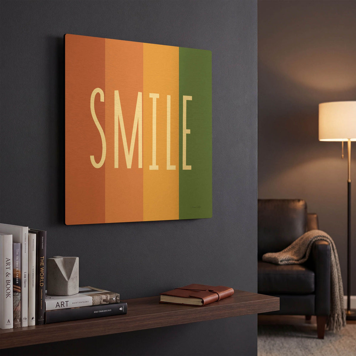 'Smile Rainbow Retro' By Ann Kelle Gold Metal Wall Art