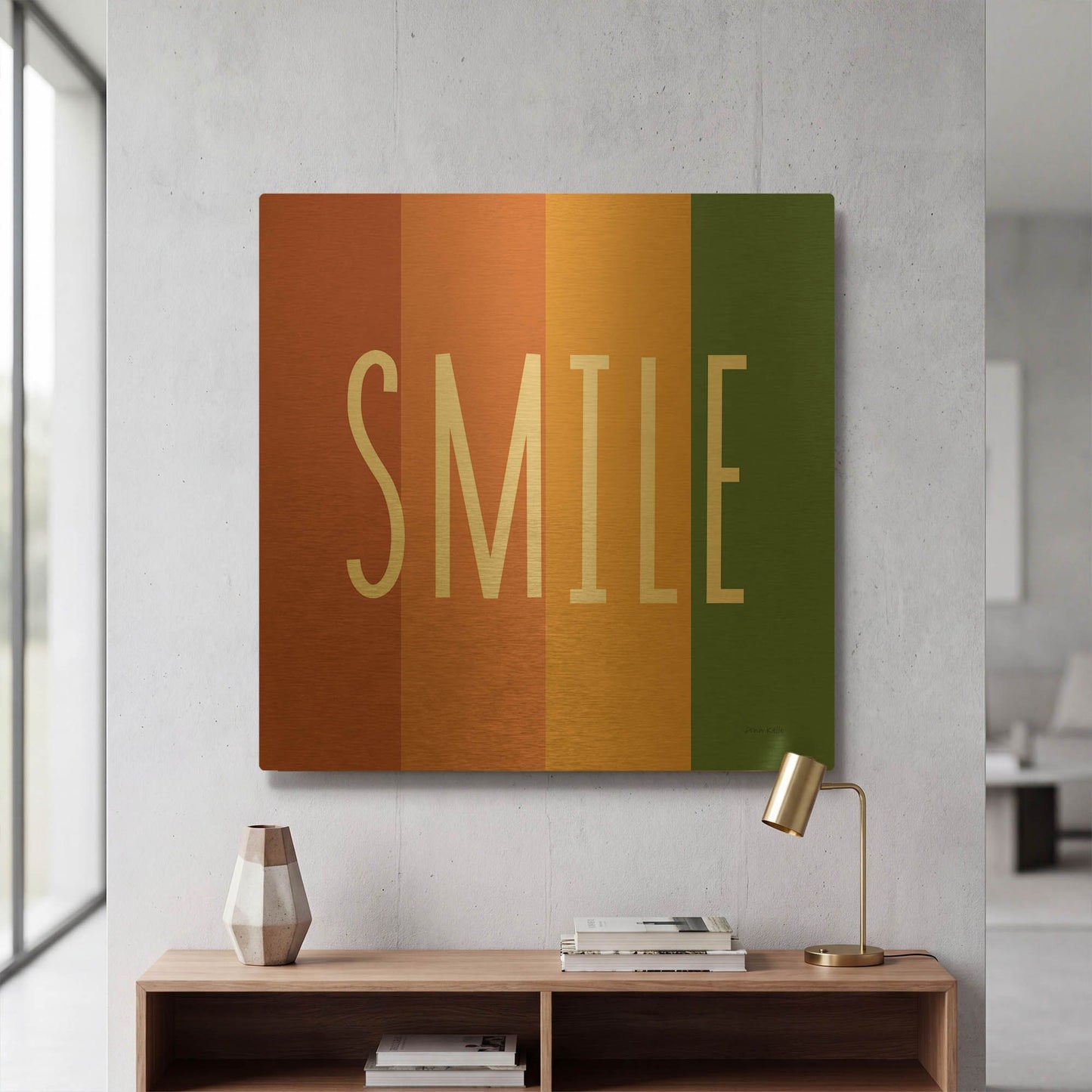 'Smile Rainbow Retro' By Ann Kelle Gold Metal Wall Art