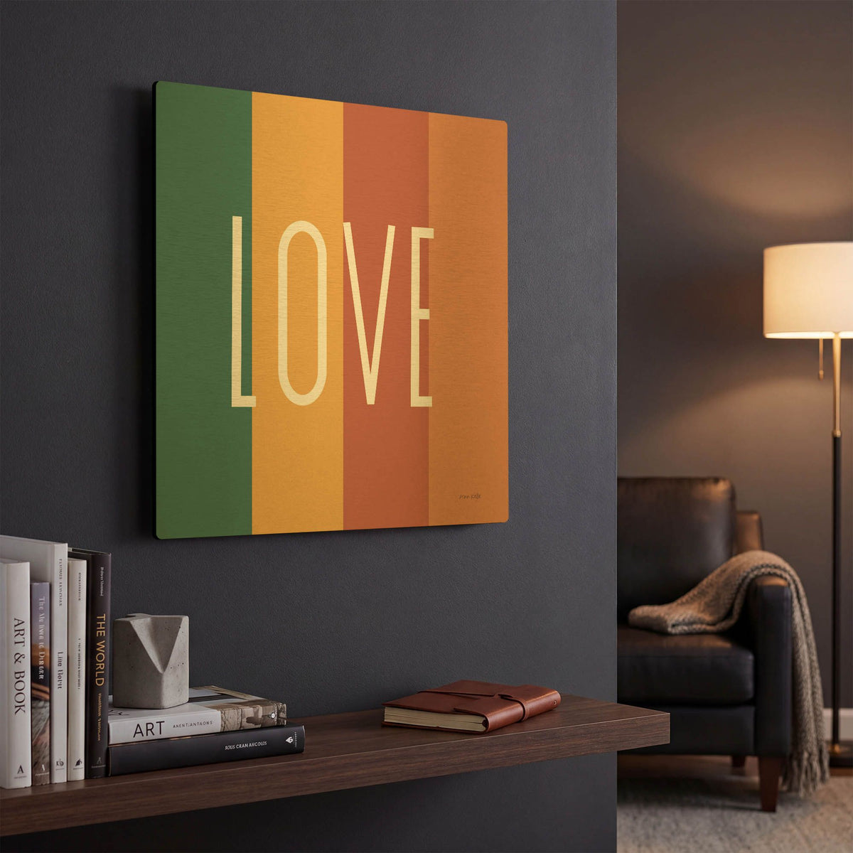 'Love Rainbow Retro' By Ann Kelle Gold Metal Wall Art