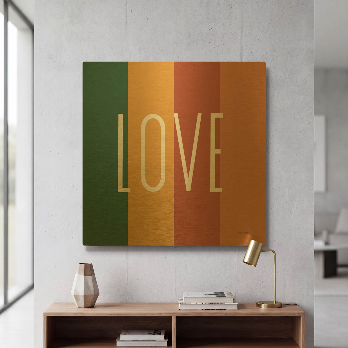 'Love Rainbow Retro' By Ann Kelle Gold Metal Wall Art
