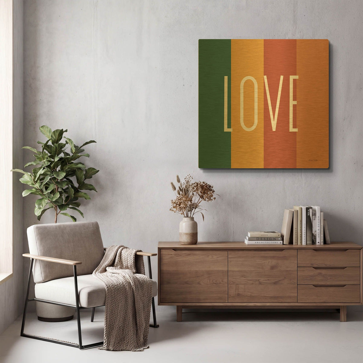 'Love Rainbow Retro' By Ann Kelle Gold Metal Wall Art