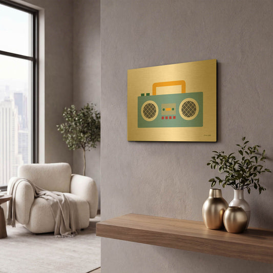 'Retro Boombox' By Ann Kelle Gold Metal Wall Art