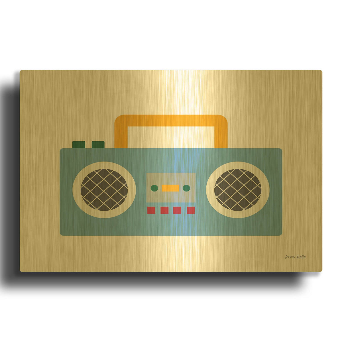 'Retro Boombox' By Ann Kelle Gold Metal Wall Art