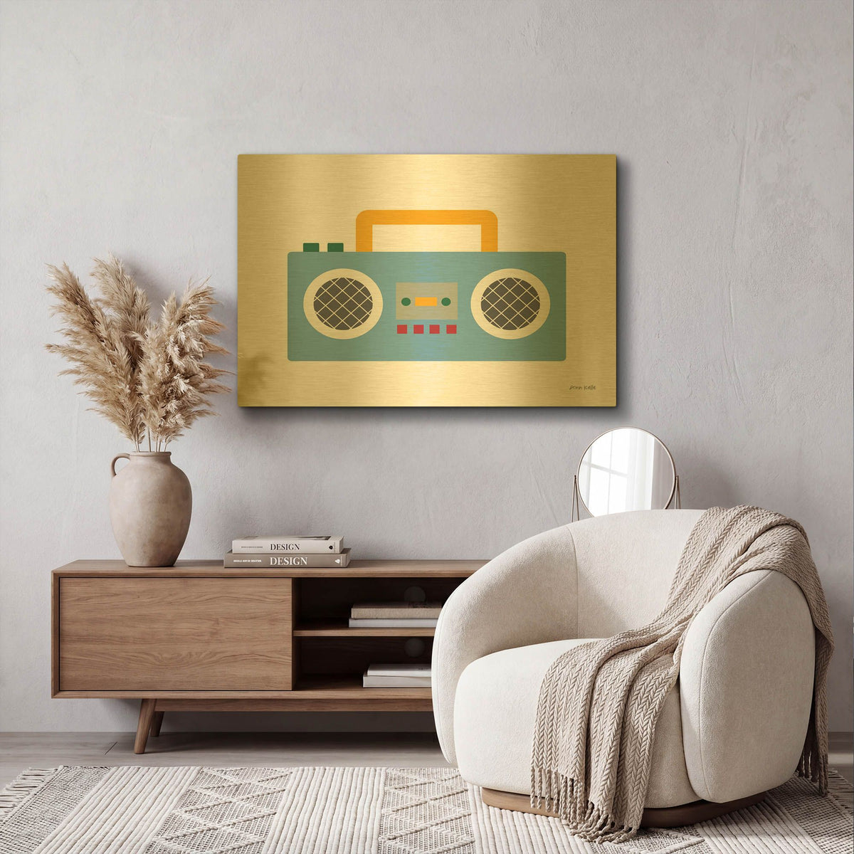 'Retro Boombox' By Ann Kelle Gold Metal Wall Art