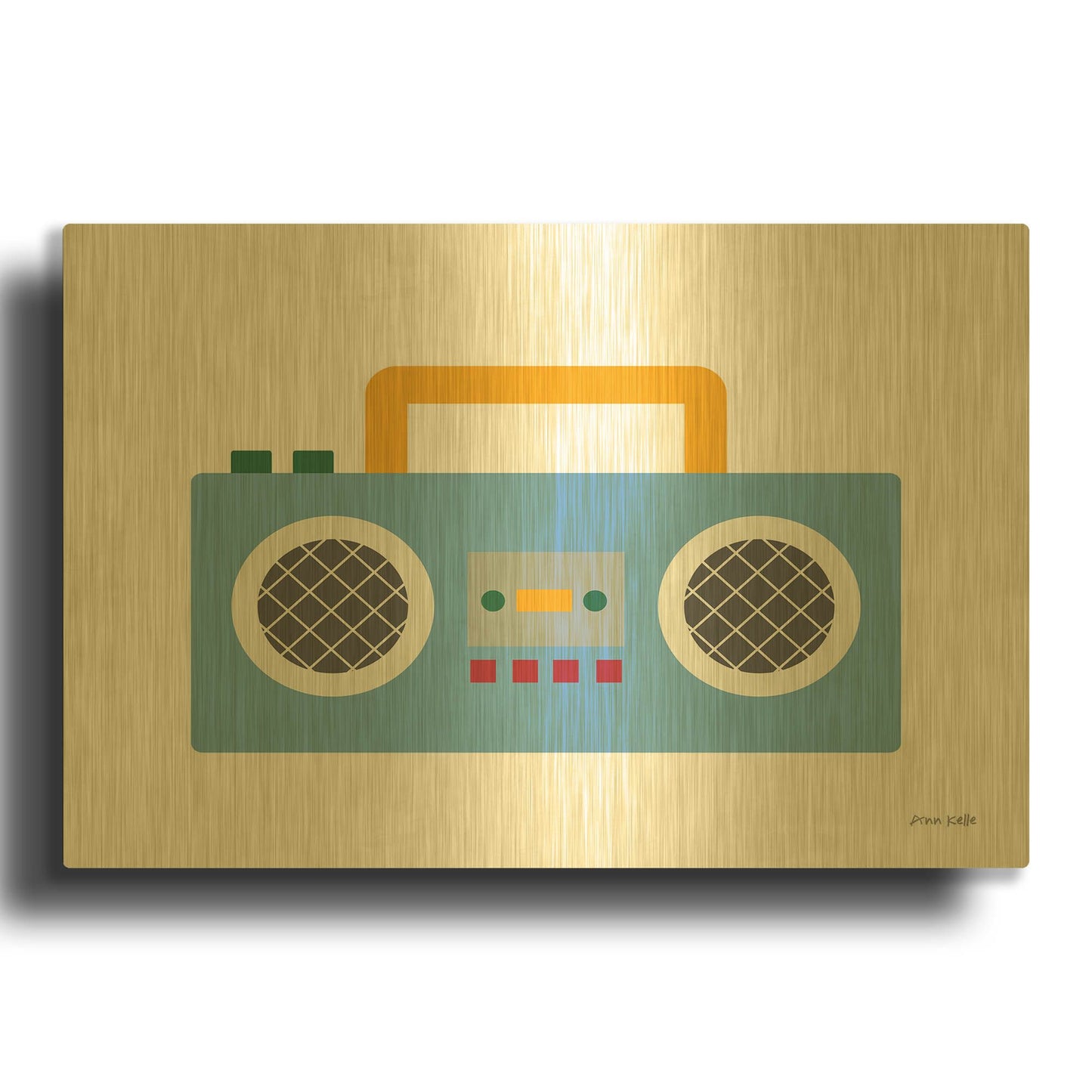 'Retro Boombox' By Ann Kelle Gold Metal Wall Art