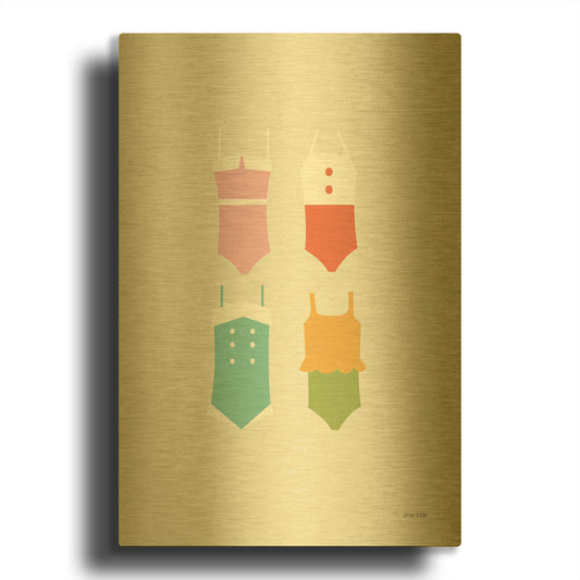 'Summer Bathing Suits' By Ann Kelle Gold Metal Wall Art
