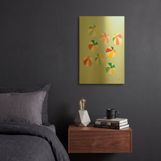 'Beach Umbrellas' By Ann Kelle Gold Metal Wall Art