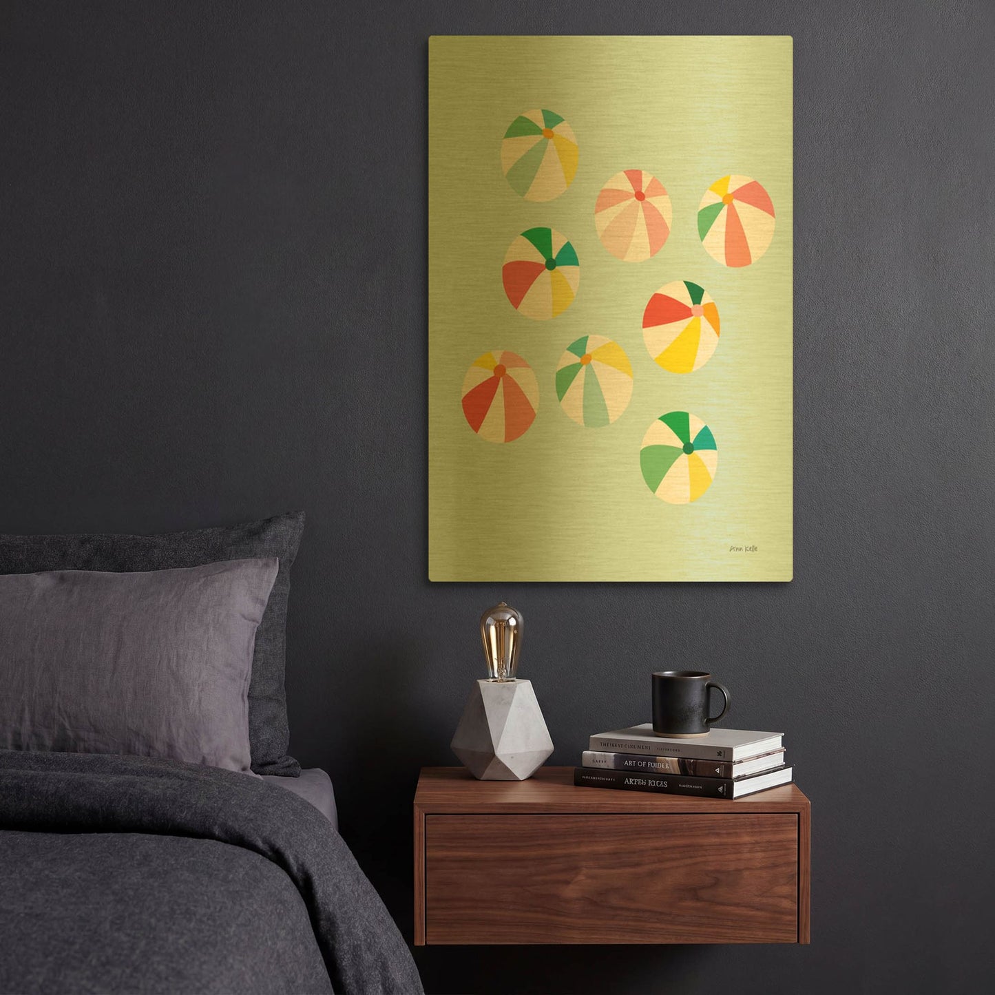 'Beach Umbrellas' By Ann Kelle Gold Metal Wall Art