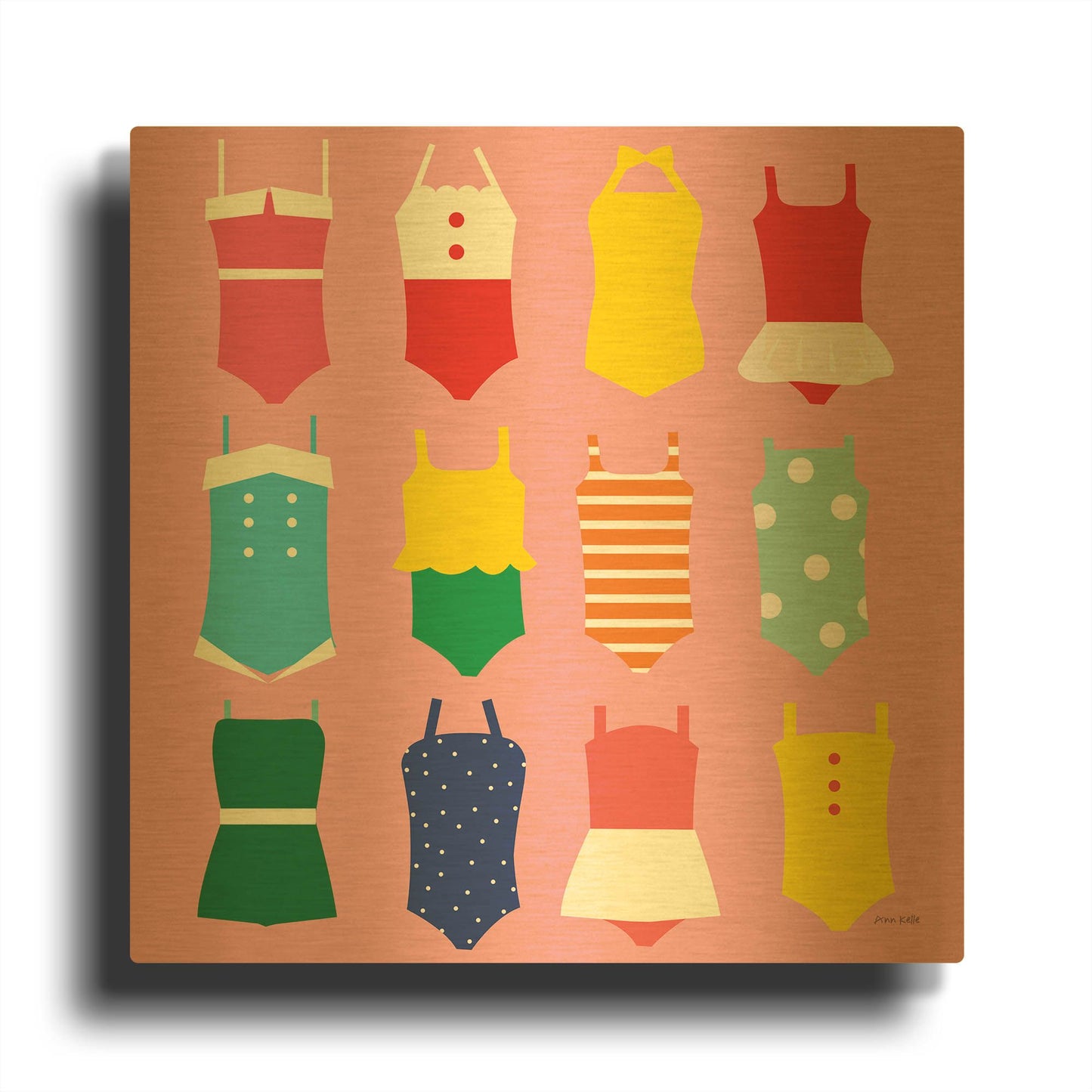 'Bathing Suits Galore' By Ann Kelle Gold Metal Wall Art