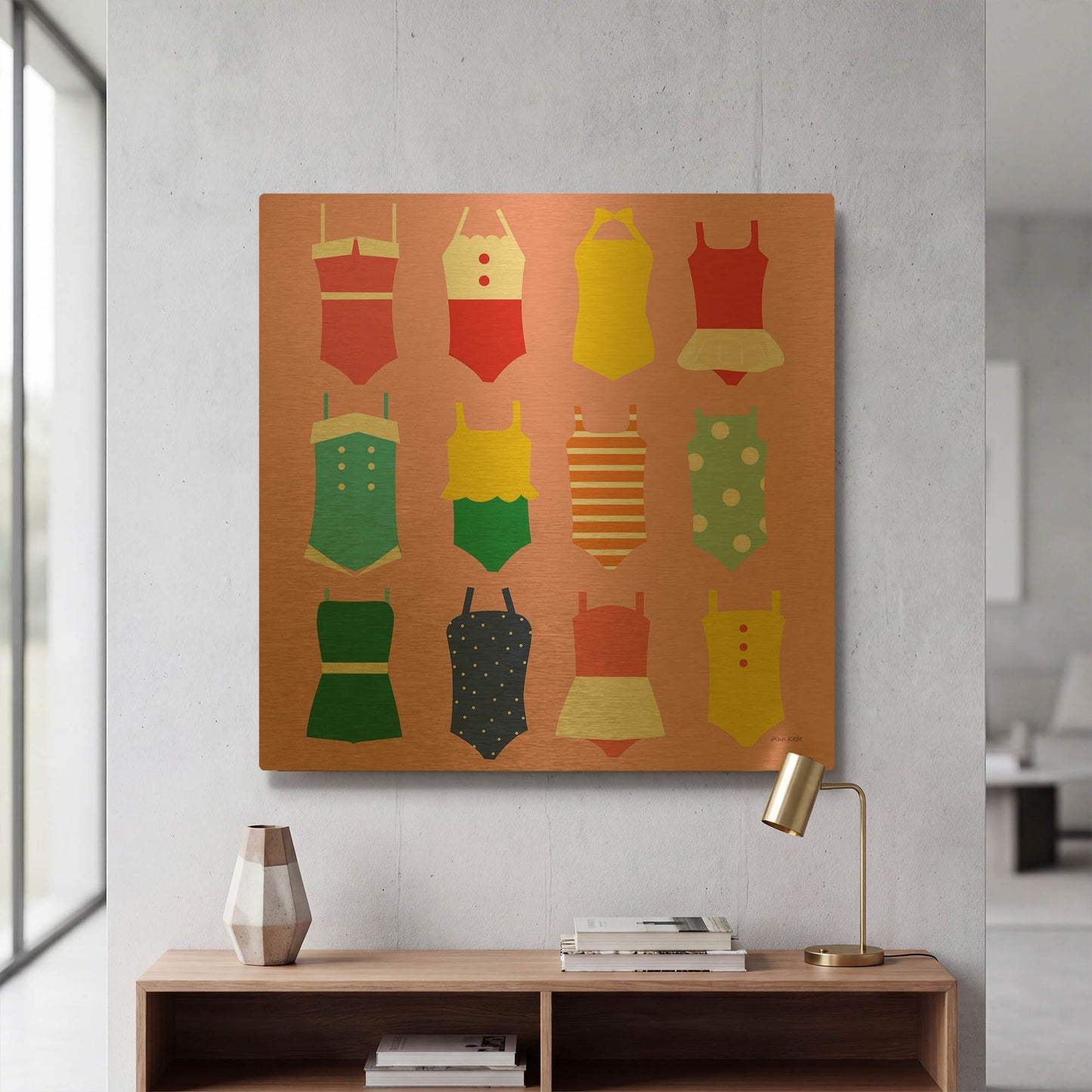 'Bathing Suits Galore' By Ann Kelle Gold Metal Wall Art