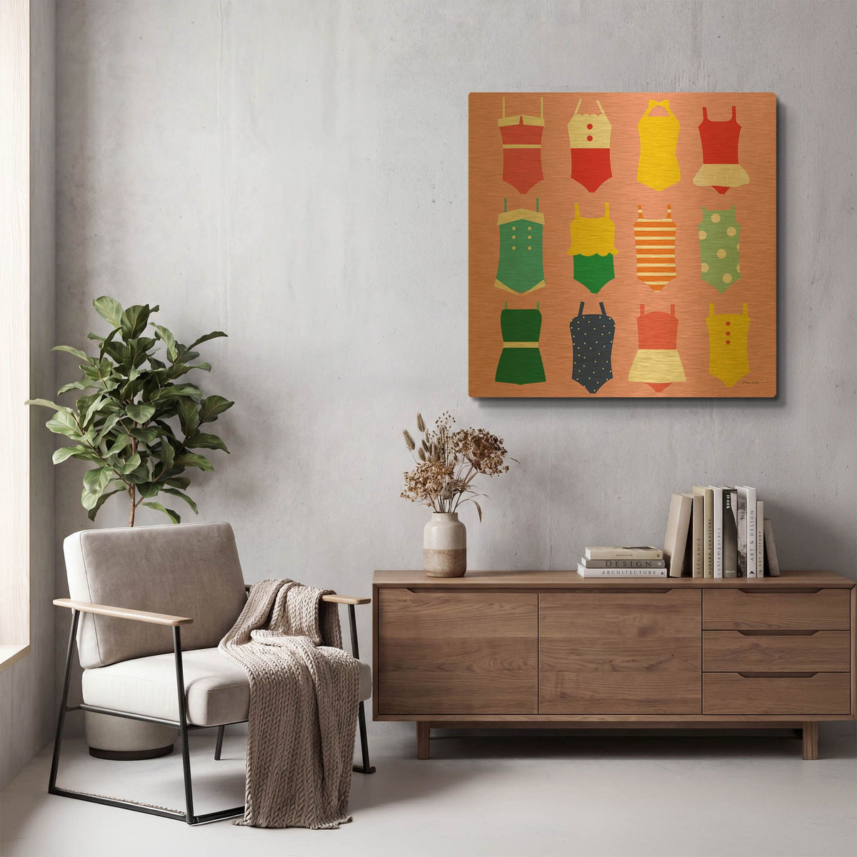 'Bathing Suits Galore' By Ann Kelle Gold Metal Wall Art