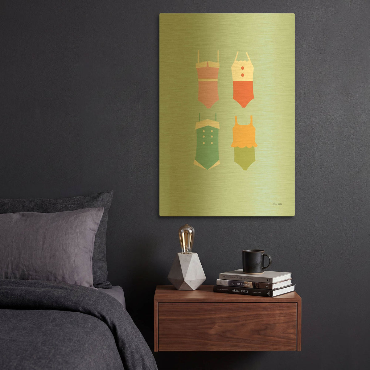 'Summer Bathing Suits Blue' By Ann Kelle Gold Metal Wall Art