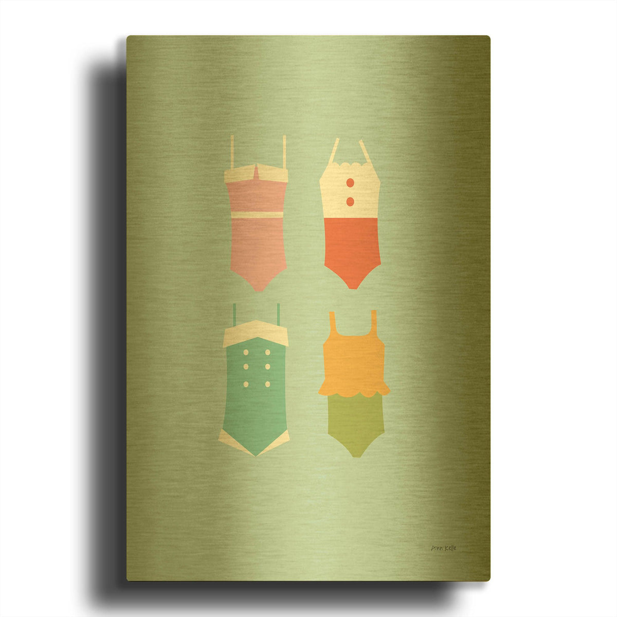 'Summer Bathing Suits Blue' By Ann Kelle Gold Metal Wall Art
