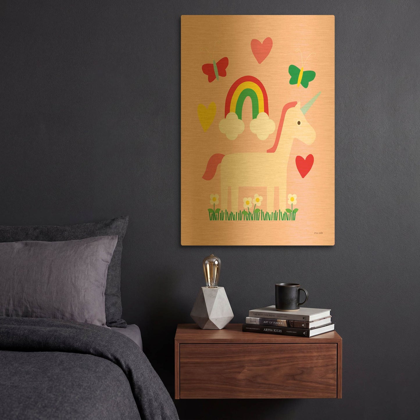 'Unicorn Fun I' By Ann Kelle Gold Metal Wall Art