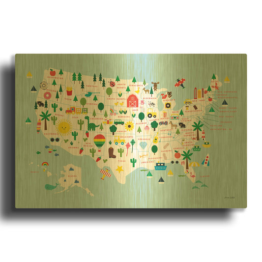 'Fun USA Map' By Ann Kelle Gold Metal Wall Art
