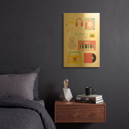 'Lets Listen to Music I' By Ann Kelle Gold Metal Wall Art