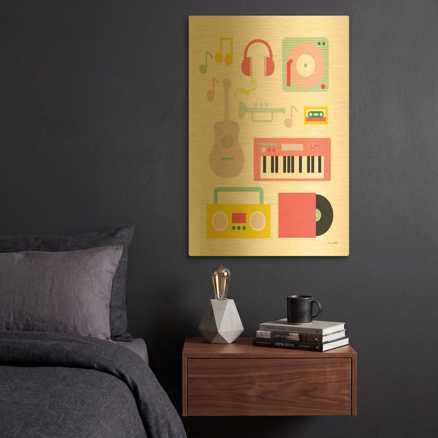 'Lets Listen to Music I' By Ann Kelle Gold Metal Wall Art