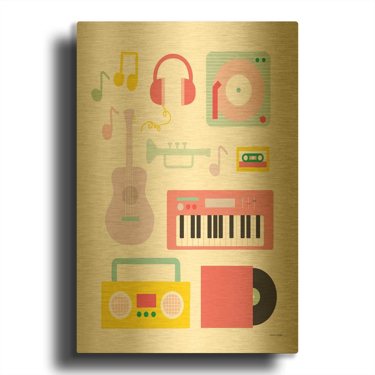 'Lets Listen to Music I' By Ann Kelle Gold Metal Wall Art