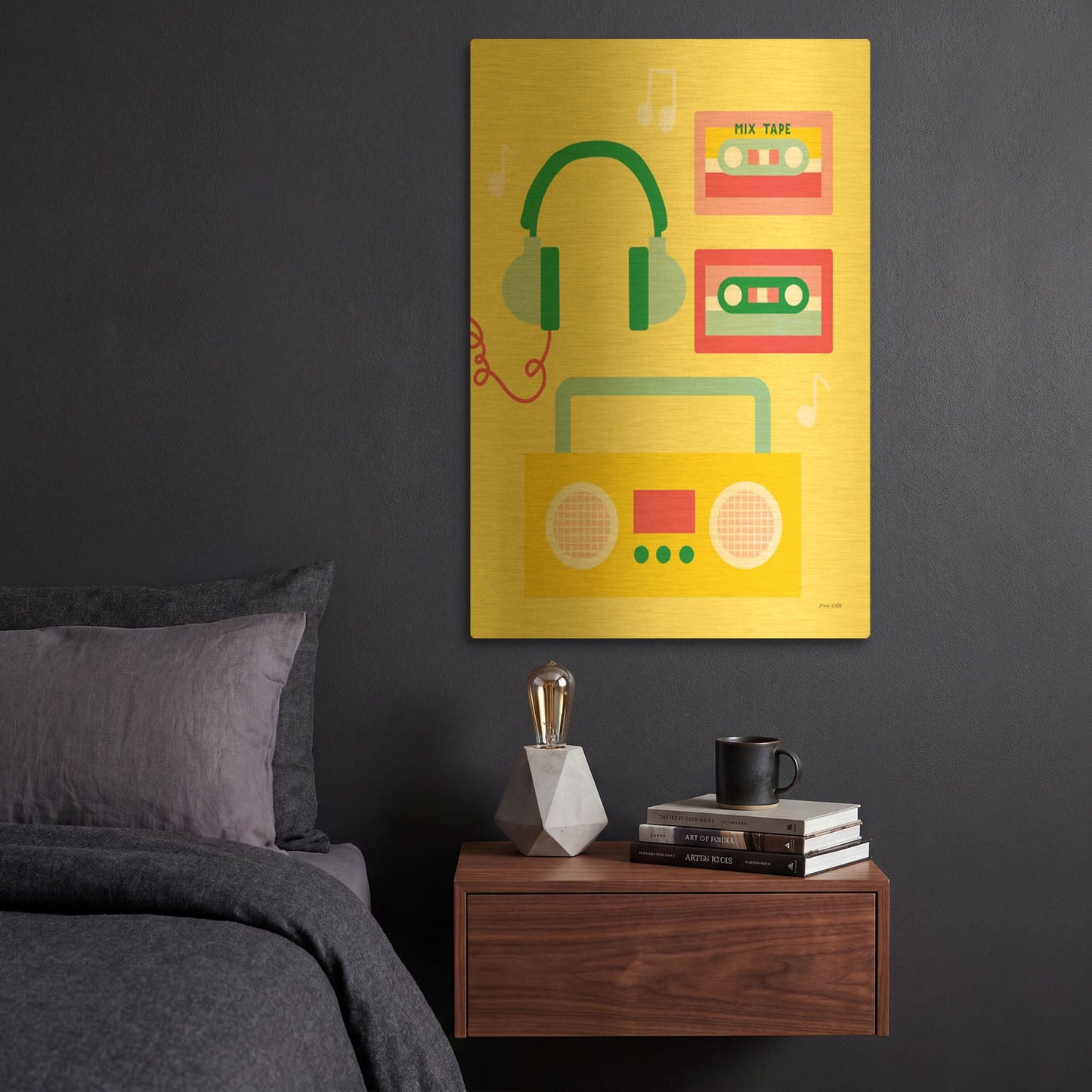 'Lets Listen to Music II' By Ann Kelle Gold Metal Wall Art