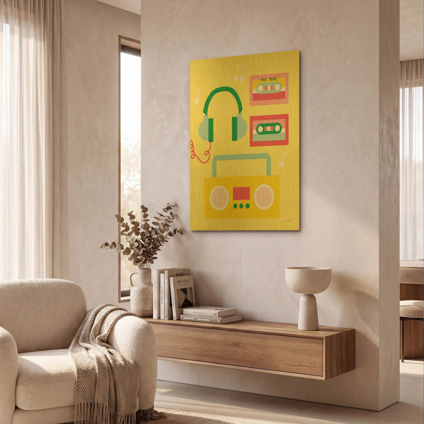 'Lets Listen to Music II' By Ann Kelle Gold Metal Wall Art