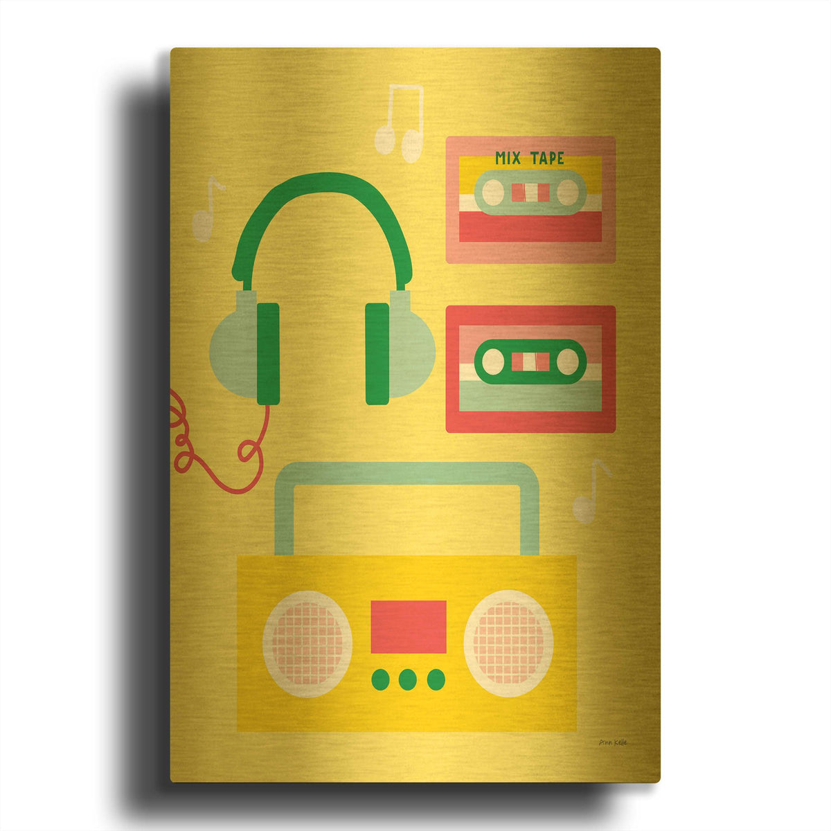 'Lets Listen to Music II' By Ann Kelle Gold Metal Wall Art