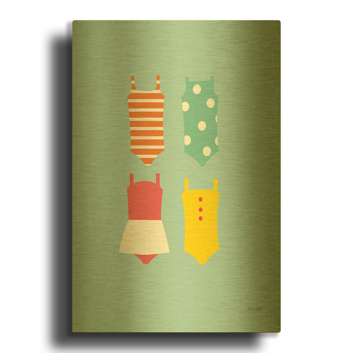 'Bahting Suits Galore II Blue' By Ann Kelle Gold Metal Wall Art