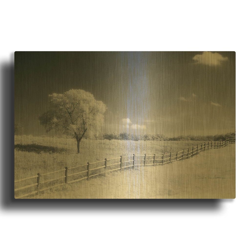 'Trees Fence I' By Debra Van Swearingen Gold Metal Wall Art