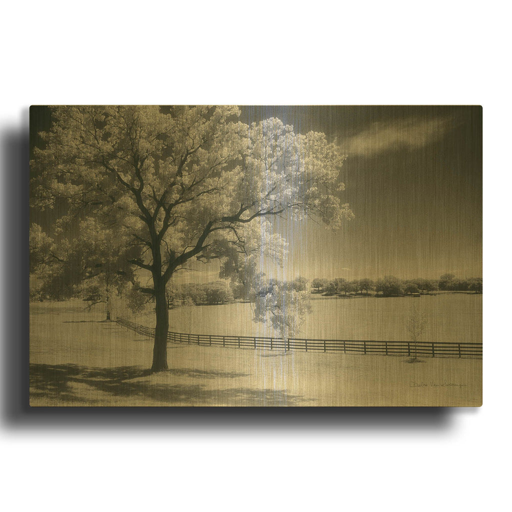 'Trees Fence II' By Debra Van Swearingen Gold Metal Wall Art