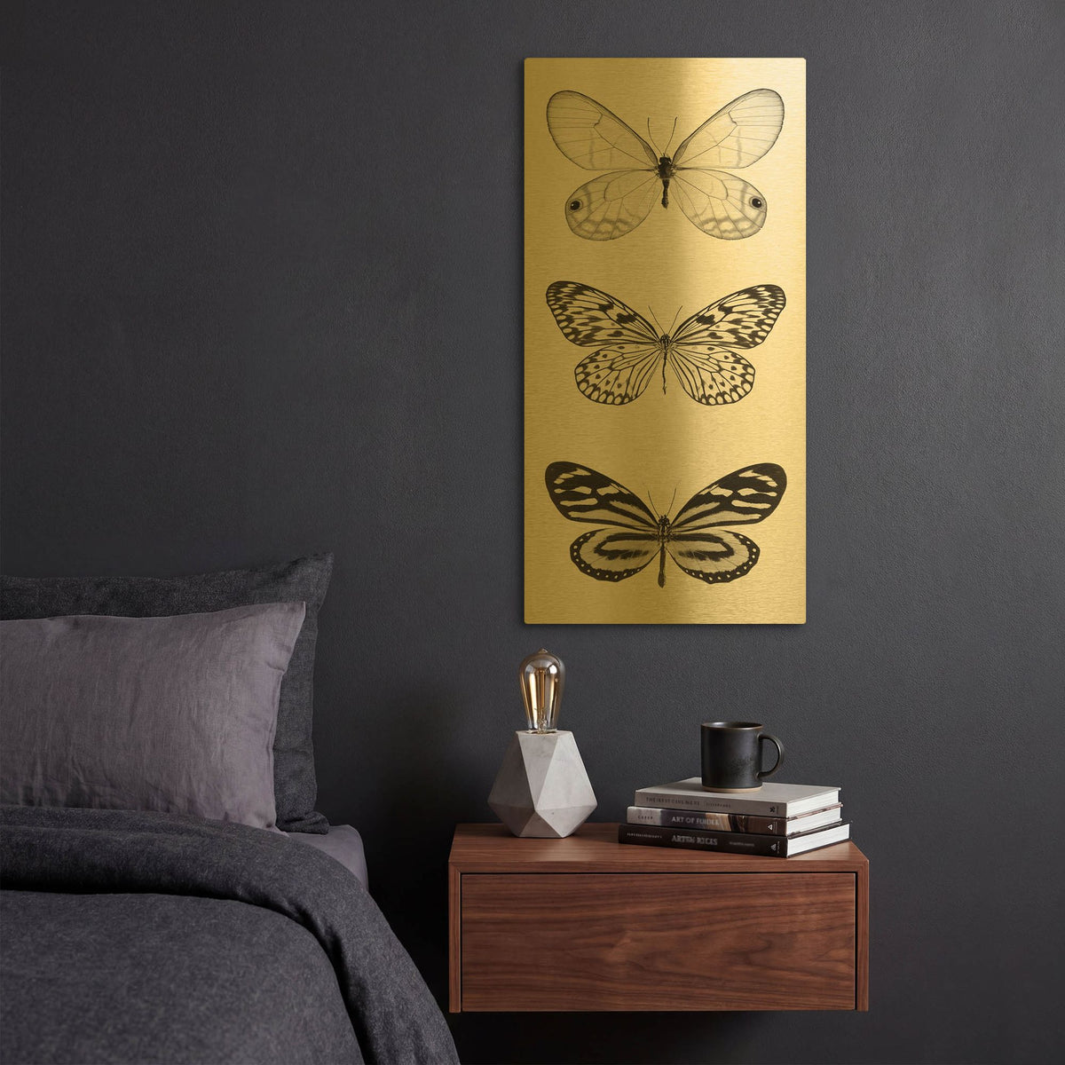 'Butterfly BW Panel II' By Debra Van Swearingen Gold Metal Wall Art