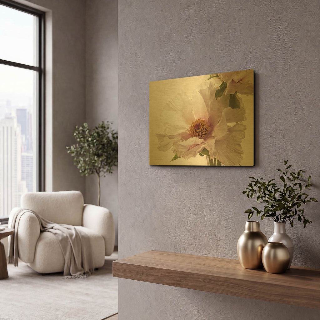'Translucent Peony V' By Debra Van Swearingen Gold Metal Wall Art