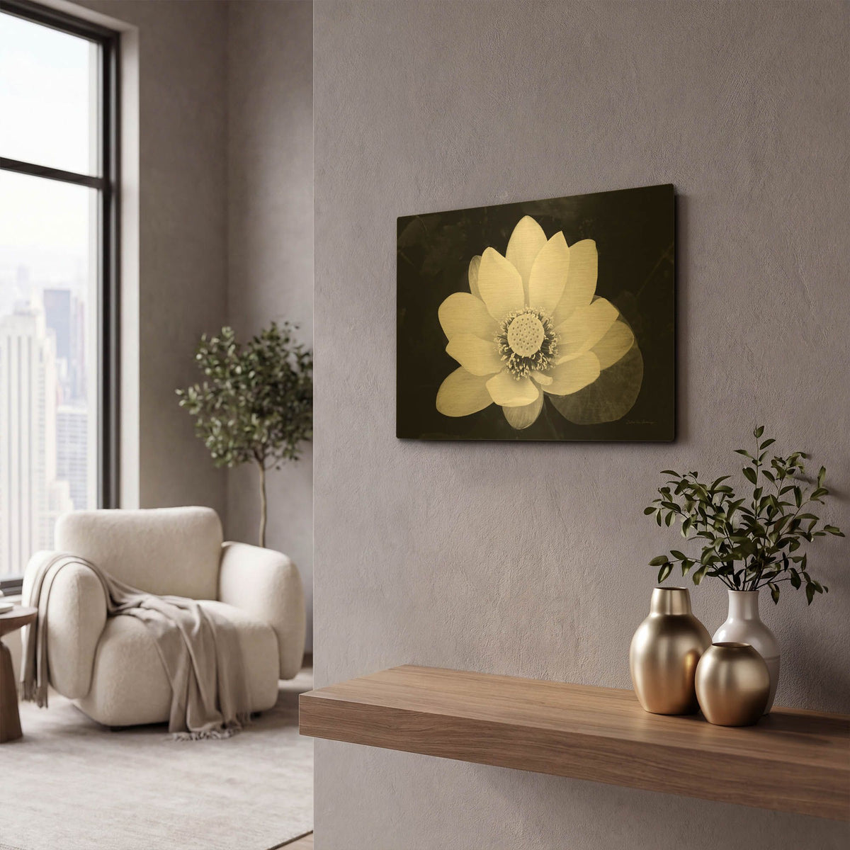 'Lotus Flower II v2' By Debra Van Swearingen Gold Metal Wall Art
